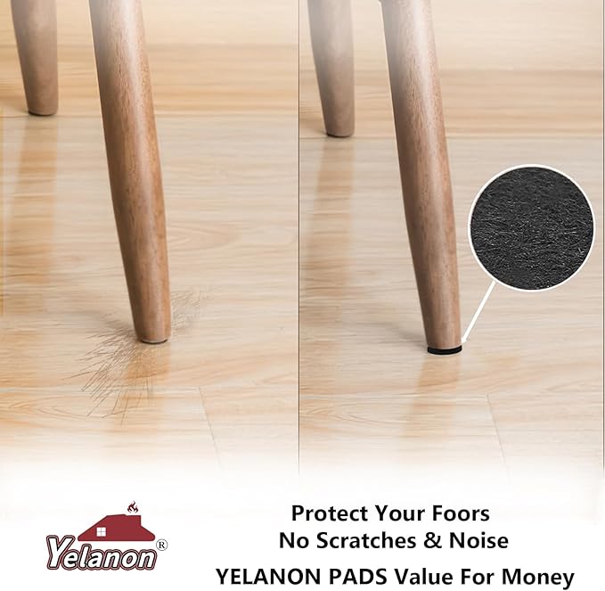 Yelanon Felt Furniture Pads -60 Pcs Premium Felt Pads for Chair Legs Furniture, Floor Protectors for Hardwood Floors, Black