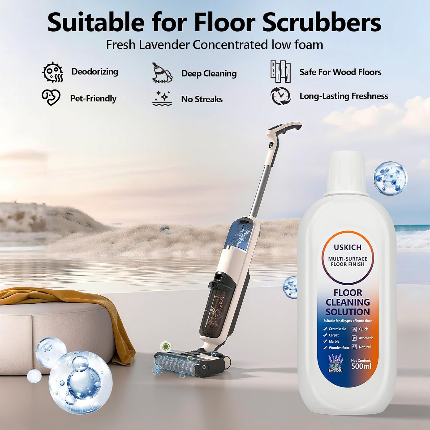 2 Pack Floor Cleaning Solution,34 FL OZ Floor Cleaner for Mopping with Tineco,Deep Cleaning &Deodorizing for Roborock,Compatible with Saros Series,S8/S7Series,Q Revo/Q /iFLOOR Series Wet Dry Vacuum