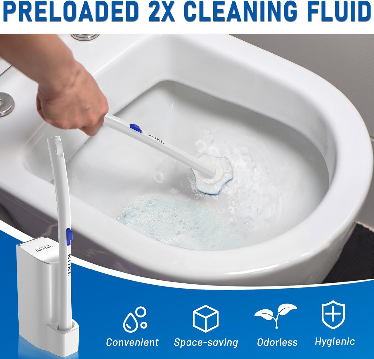 KOKL Disposable Toilet Brush, Toilte Wand Kit, Toilet Brushes and Holders with 40 Refills, Toilet Bowl Brush, Toilet Bowl Cleaning Wands, Toilet Cleaning System for Bathroom Maintenance(2-Set)