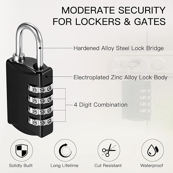 Sadnyy 60 Pcs 4 Digit Combination Locks Combination Padlock Luggage Number Locks Outdoor Waterproof Resettable Padlock for Door Traveling School Gym Locker Suitcases Employee Hasp Storage