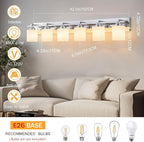 6 Light Modern Bathroom Light Fixtures Over Mirror, Chrome Vanity Lights for Bathroom Wall Sconces with Milky White Glass Shades, E26 Socket (Bulbs Not Included)