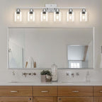 Modern Brushed Nickel 6 Light 38 inch Vanity Lights for Bathroom with Clear Glass, Vanity Light for Mirror Kitchen Living Room Hallway Cabinet Porch