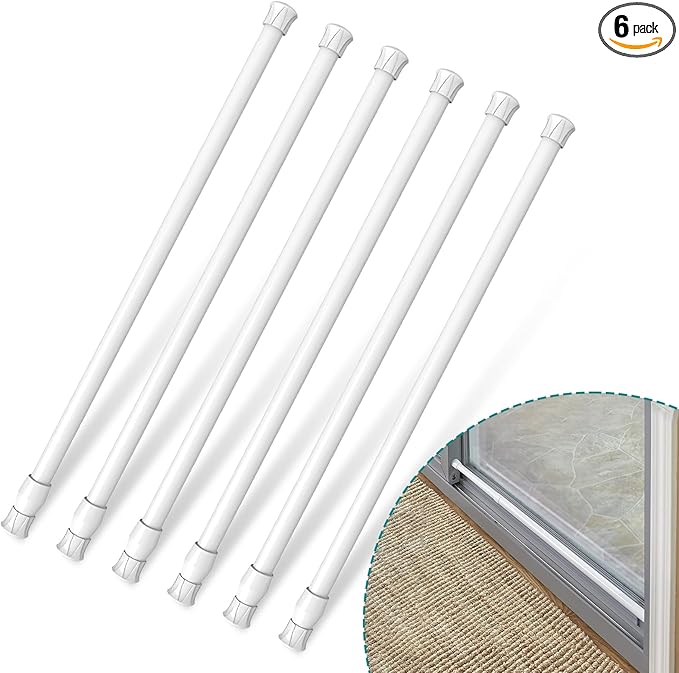 6 Pcs Window Security Bars, Adjustable Sliding Glass Door Bar Sliding Door Security Bar Window Safety Lock Bar with Rubber Tips for Children Home, Extends from 15.8-27.6 Inch, White
