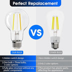Energetic 3CCT E26 LED Filament Light Bulb, (2700K/3500K/5000K) 3 Color Temperature Selectable, 6.5W, 60W Equivalent, Dimmable, 760LM, Classic Clear Glass A19 LED Light Bulb, UL Listed, Pack of 6