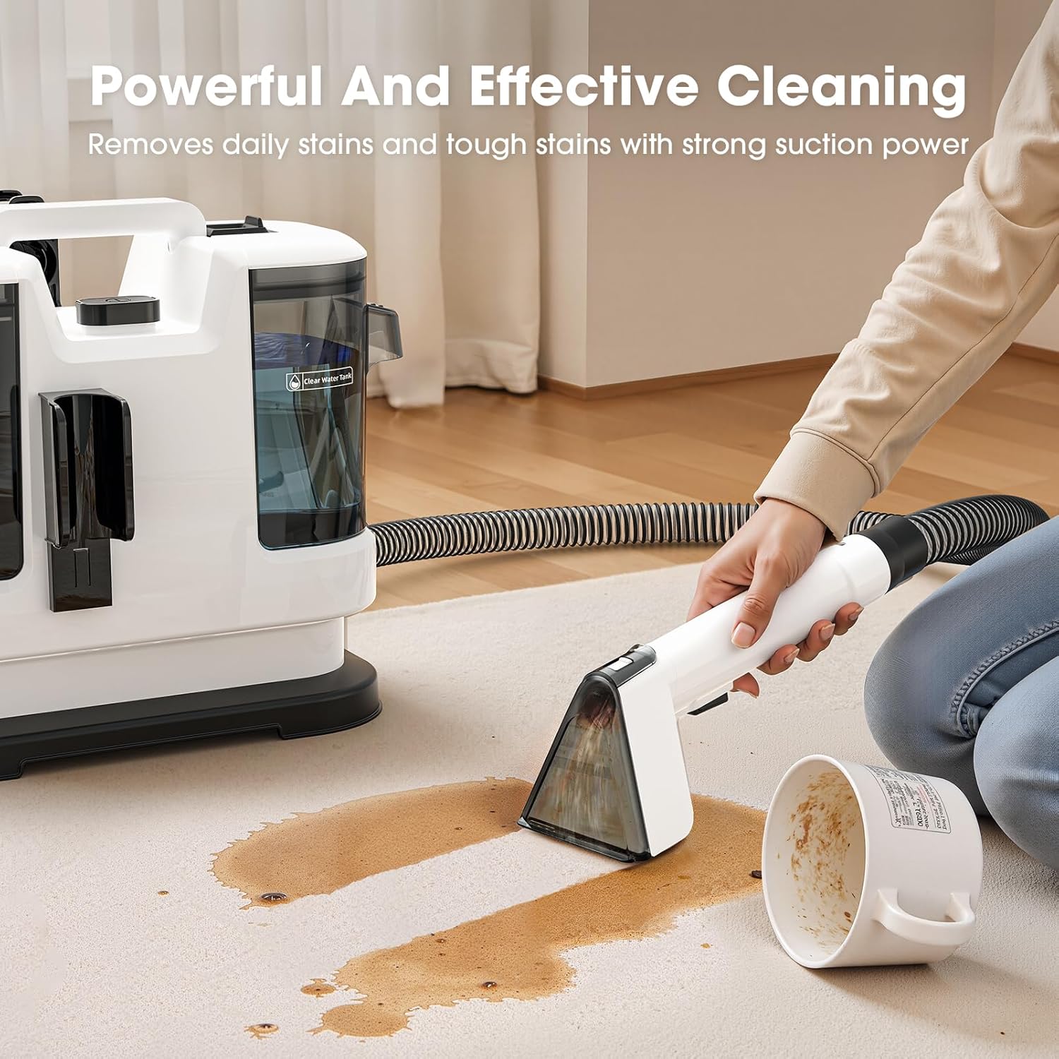 Upholstery Cleaner Machine 450W Motor - 13.5Kpa Suction Couch Cleaner Machine, Portable Handheld Carpet Cleaner with Self-Cleaning and for Pet Stain, Couch, Stair, Car Seat and Area Rug