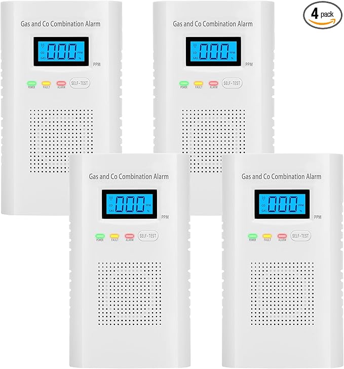 4 Packs Plug in Carbon Monoxide Detector, Gas and Carbon Monoxide Detector, Natural Gas Detectors for Home/Apartment/RV/Camping, with Battery Backup