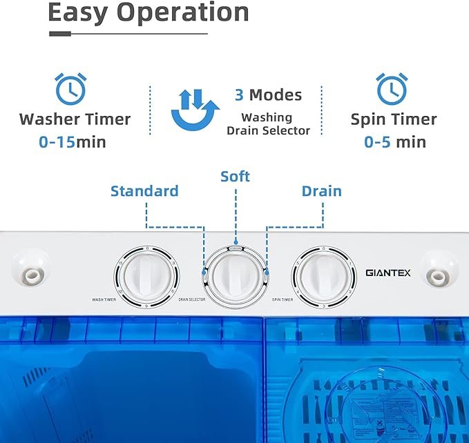 Giantex Portable Washing Machine, 2 in 1 Laundry Washer and Spinner Combo, 22lbs Capacity Twin Tub 13.2 lbs Washing 8.8 lbs Spinning, w/Timer Control, Built-in Drain Pump, Dorm Apartment