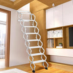 8 Steps Wall Mounted Attic Ladder, Indoor Attic Stairs Pull Down System, Metal Telescoping Step Ladders, Anti-Slip Retractable Folding Stair, Loft Extension Steps Staircase (White, 8 Steps)