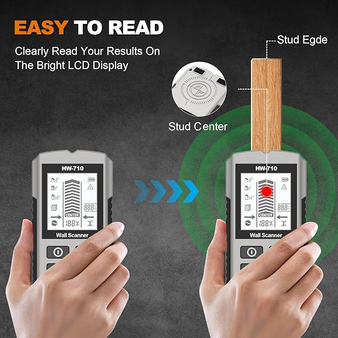 Stud Finder Wall Scanner 5-in-1 Upgraded Chip FOGZUVR: Wall Detector Detect Wood/Metal/AC Wire/Pipe, Wire finder LCD Display & Audio Alarm for Edge/Center Precision, Sky Silver(Without 9V Batteries)