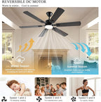 56inch Ceiling Fans with Lights and Remote/App Control, Dimmable LED, Reversible DC Motor, Noiseless, 6 Double-side blades, Modern Low Profile Ceiling Fan for Indoor/Outdoor Use (Brown)