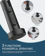 FORIOUS Black Kitchen Faucet with Soap Dispenser, Stainless Steel Single Handle Modern Spring Commercial Sink Faucet with Pull Down Sprayer for Laundry & Utility Room RV Camp Bar Farmhouse