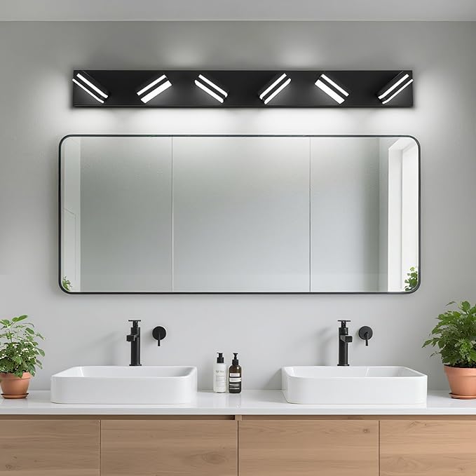 Modern LED Bathroom Lights Fixtures(6-Light),Metal Black Acrylic Wall Lighting,Vanity Lights for Bathroom Over Mirror(6000k 41In