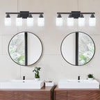 Bathroom Light Fixtures, 4-Light Matte Black Bathroom Vanity Lights with Milky White Glass Shade, Bathroom Lights Over Mirror Wall Lamp Sconces for Mirror Bedroom, Living Room Hallway