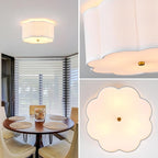 Modern Drum Semi Flush Mount 3-Light Gold Ceiling Lighting Vintage Linen Lamp for Laundry, Kitchen, Basement, Dining, Bedroom