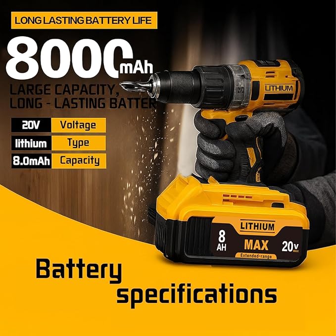 Compatible with power tool lithium batteries with custom labels. Compatible with Dewalt 20V Max tools, compatible with Dewalt 20 volt lithium batteries DCB200, DCB201, DCB203,etc. Cordless power tools
