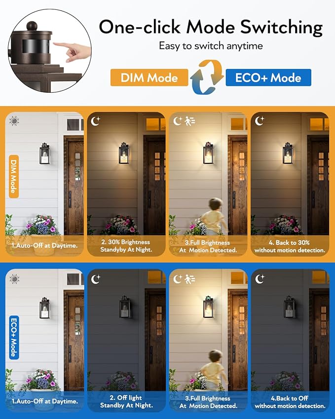 VIANIS Motion Sensor Outdoor Wall Lights, Oil-Rubbed Bronze Dawn to Dusk Exterior Garage Light Fixtures, Aluminum Outside Porch Lights for House Wall Mount, Modern Outdoor Sconce Wall Lantern Lamps