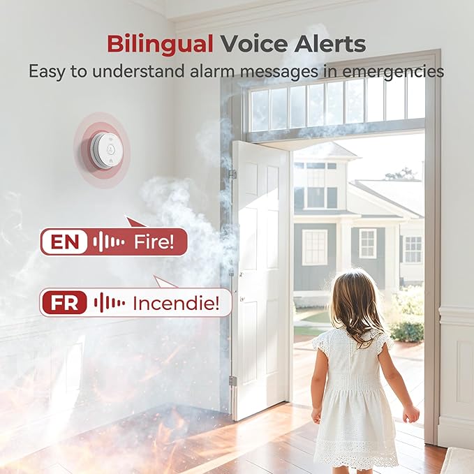 Siterlink Hardwired Smoke Detector Carbon Monoxide Detector Combo 10 Year Battery up, UL 217-9th Conforming, Interconnected Smoke & CO Alarm with Bilingual Voice Alerts, 2 Pack