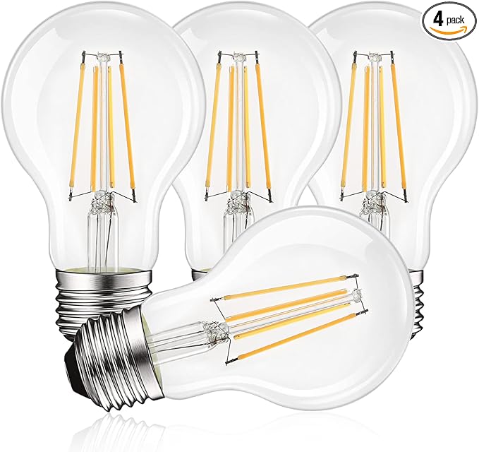 LUXRITE Vintage A19 LED Light Bulbs 60W Equivalent, 2700K Warm White Dimmable, 800 Lumens, Standard LED Edison Bulb 8W, UL Listed, E26 Base (4 Pack)