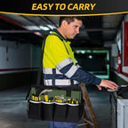 Tool Bag, Portable Tool Box Organizer Adjustable Shoulder Strap, Carry Tool Tote Heavy Duty Tool Storage Bag With Wide Mouth,Tool Bags for Men Mechanic EngineerGift - L, Army Green & Black