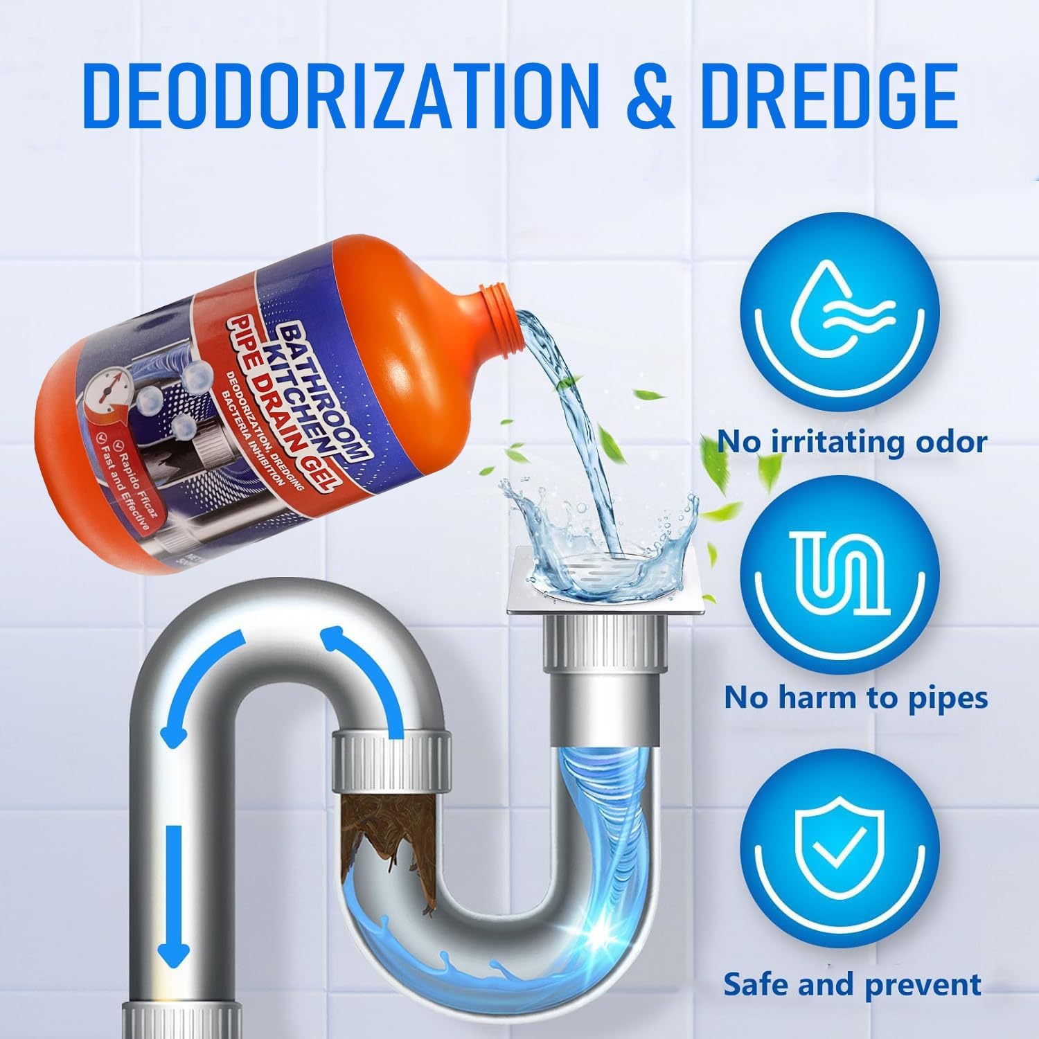 drain clog remover,Drain Clog Dissolver, Drain Opener-Cleaner,Toilet Clog Remover-Professional Strength Liquid Pipe Build Up Remover 500mL per bottle (2 pcs)