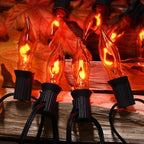 Flickering Flame String Lights Orange Halloween Lights with 10 Pack C7 Orange Flickering Light Bulbs, 12.8Ft Flame String Lights for Fall Decor Halloween Decorations for Home Party Yard Porch