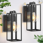 VIANIS Outdoor Wall Light Fixtures,Dusk to Dawn Outdoor Wall Lanterns,Anti-Rust Wall Mounted Lighting with Glass Shade, Black Wall Lamp with E26 Socket for Porch, 2 Pack
