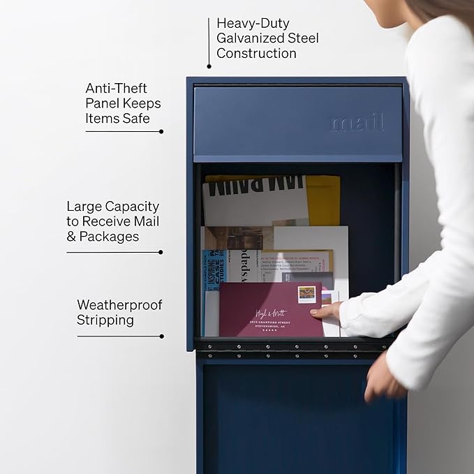 Wall Mount Mailbox - Large, Anti-Theft Locking Mailbox, Weatherproof Mailboxes for Outside The House, 18.5" H x 15" L x 7.5" D - Aegean Sea