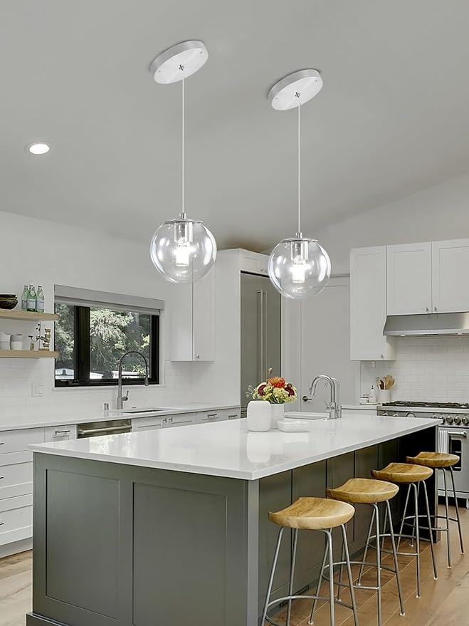 1 Light Globe Pendant Light for Kitchen Island Silver Pendant Light Fixtures with Clear Glass Globe Hanging Lights for Bedroom,Hallway,Bar