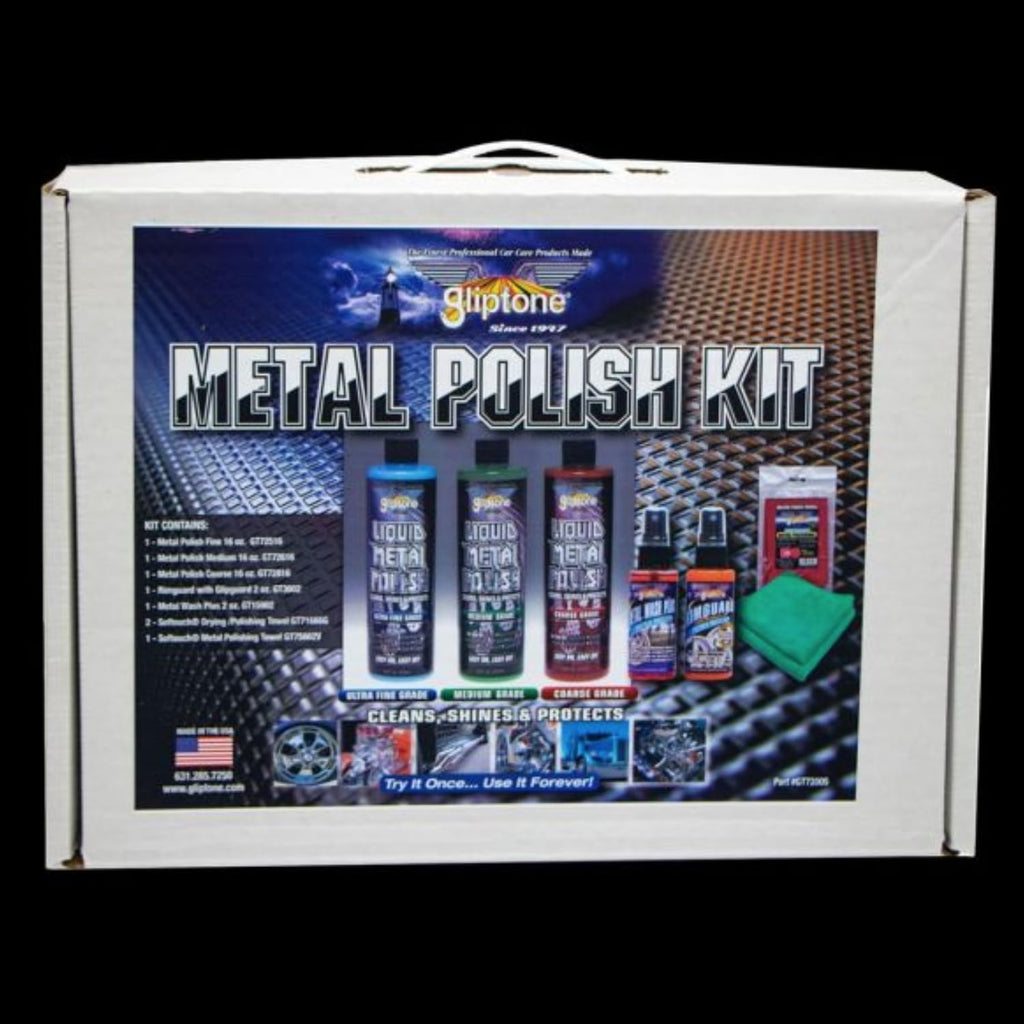 Gliptone Metal Polish Kit, Includes Ultra Fine Grade, Medium Grade and Coarse Grade, Rimguard 2oz, Metal Wash Plus 2oz, Softouch Drying/Polishing Towels, Cleans, Shines & Protects