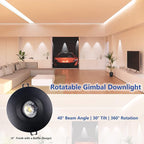Premium Canless Recessed Gimbal Downlight Rotatable-Spotlight 5 CCT 4 Inch Eyeball Ceilling Potlight, Dimmable Lights Fixture with Junction Box, 8W Black Round Trim, with Baffle, 6P