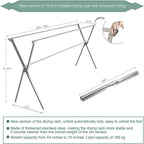 Clothes Drying Racks Outdoor, 82 Inches Updated Version,Stainless Steel Laundry Drying Rack for Indoor Outdoor and The Balcony,Length Adjustable Saves Space,with Windproof Hooks(004)