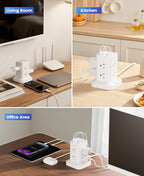 11-in-1 Power Strip Tower with Surge Protector 1800J, Fast Charging Tower PD20W USB-C Ports with 8 AC Outlets, 6ft Extension Cord for Home Office Dorm Room, White