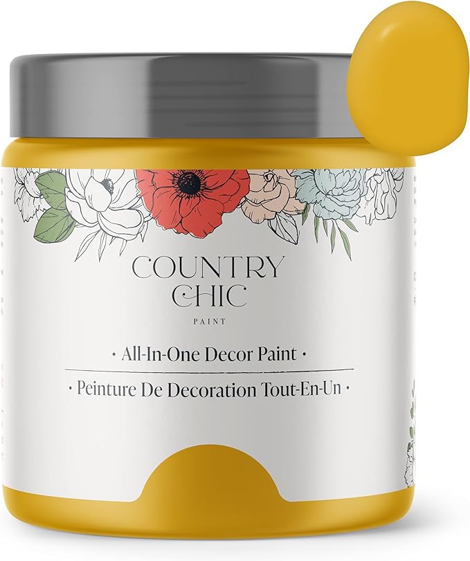 Country Chic All-in-One Chalk Paint for Furniture, Cabinets, Home Decor, Eco-Friendly, Matte Finish, Built-In Primer & Top Coat for Wood, Metal - Fresh Mustard (Mustard Yellow) - 4 oz (118 ml)