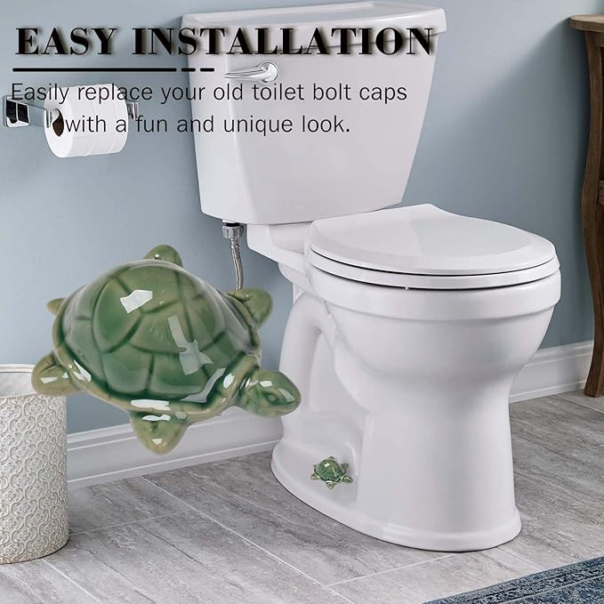 Toilet Bolt Caps, Turtle Ceramic Bolt Covers,Fun and Cute Bathroom Decor for Easy Installation Decorative Covers for Toilet (Green turtle 2pcs)