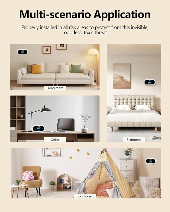 Carbon Monoxide Detector, 10 Year Battery Powered CO Detector with Digital LCD Display and LEDs, Portable CO Alarm for Home and Travel