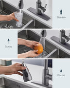 FORIOUS Kitchen Faucets with Pull Down Sprayer, High Arc Single Handle Classic Stainless Steel Sink Faucet 1 or 3 Hole, Suitable for Farmhouse Camper Laundry Rv Bar, Grey