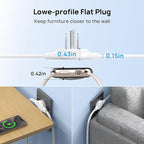 TROND Split Extension Cord Power Strip, Twin 10ft on Each Side, Low-Profile Flat Plug, Dual 3 Outlet Extender Cubes, 3 Prong Ground, 16 Gauge, Ideal for Behind TV Stand Sofa Headboard, Indoor, White