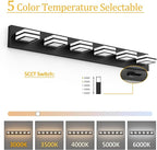 Ralbay 5 Color Temperature Black Bathroom Vanity Lights Fixtures Dimmable 40.4inch Acrylic Modern Matte Black Vanity Light for Bathroom 6 Lights