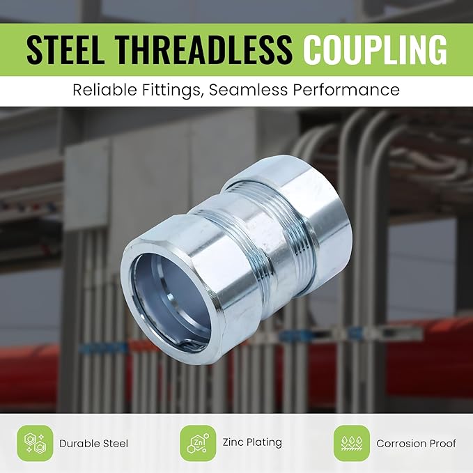 SELECT 10 Pack Lighting Threadless Coupling, 1-1/4 Inch Zinc Plated Steel Coupling, Electrical Conduit Fittings for Indoor and Outdoor Use