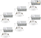 Builder Essential 3in 550 Lumens Round LED Recessed Light and Housing for Remodel or New Construction with Regressed Trim 3-Power Modes 4W-6W-8W, 5-CCT 2700-3000-3500-4000-5000K in White (Pack of 6)