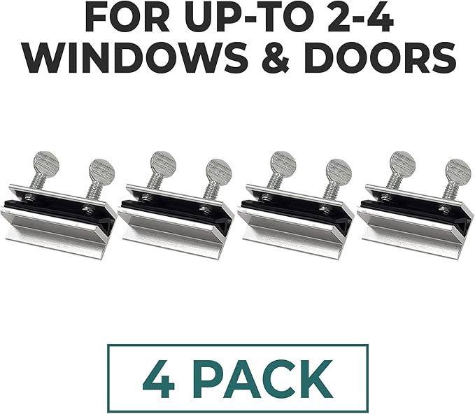 Shop Square Window Locks, 4 Pack Aluminum Thumb Turn Window Lock, Secure Sliding Windows & Doors, No-Drill Install, Child Proof, Indoor Outdoor, Requires 28-36mm Clearance