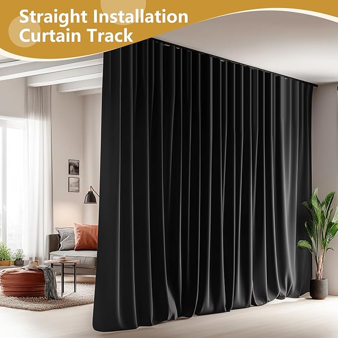 Bendable Ceiling Curtain Track Ceilings Mount or Wall Mounted Heavy-Duty Room Divider Curtains Rails for Living room Bedroom Shower Privacy RV Garage Dividers with Clips，Black 24 FT