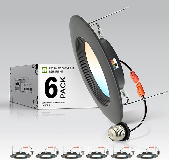 ASD 6 Inch Retrofit LED Recessed Lighting | Metal Trim Bronze 12W 1078LM 120V 2700K-5000K Adjustable Ceiling Downlights | Triac Dimmable Wet Rated Room Can Lights, ETL Energy Star, 6 Pack