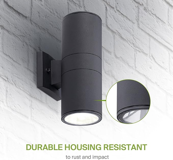 ASD 2 Light Outdoor Wall Light Fixture | 120W E26 Bulb Socket 120V ETL Cylinder Up Down Lights | LED/CFL/Incandescent Bulb Exterior Wall Sconce | Front Door, Porch, Patio Lighting | Black, 6 Pack