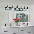Modern Crystal Bathroom Vanity Light Black Vintage Bathroom Light Fixtures 6-Lights Glass Crystal Vanity Lights