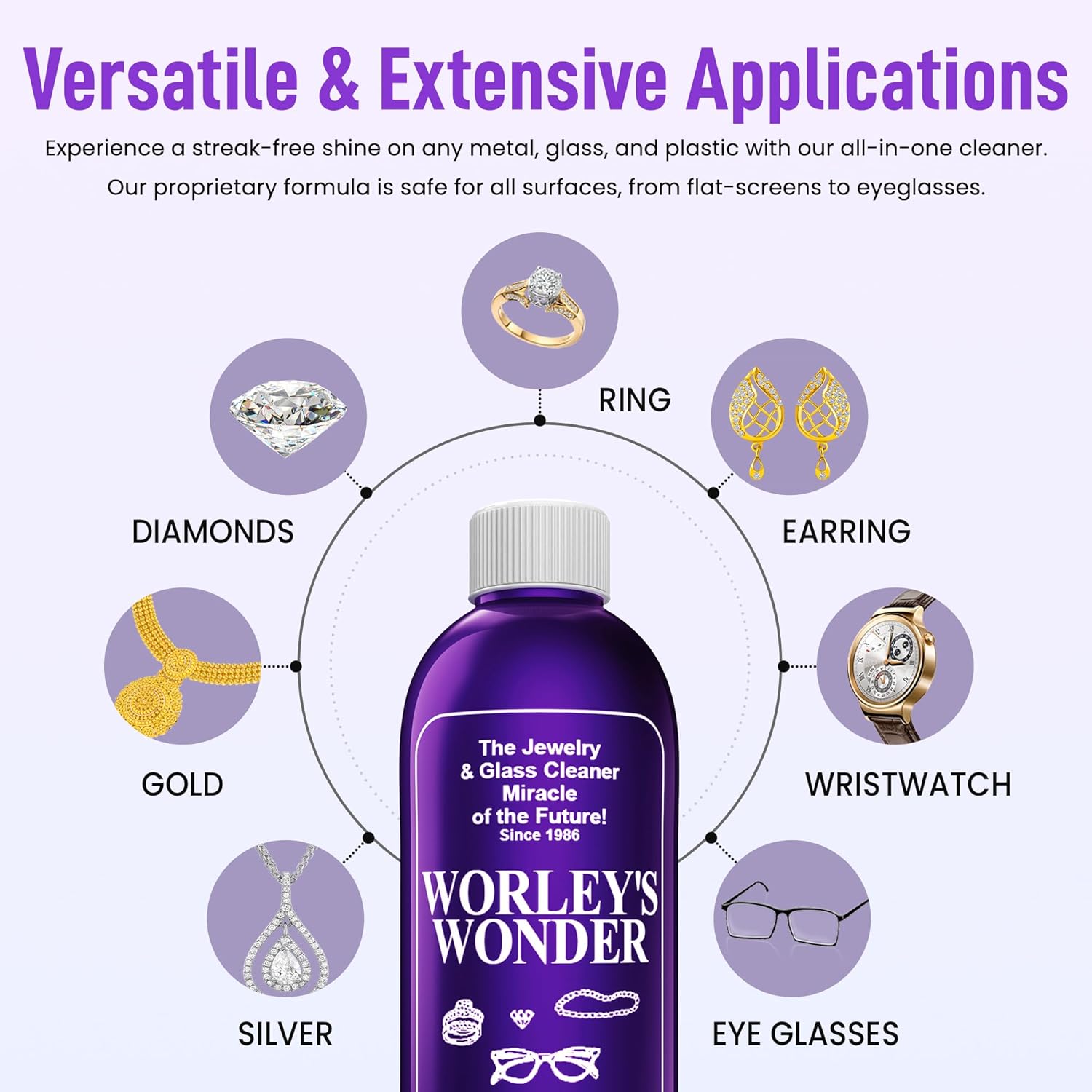 Worley's Wonder Jewelry & Glass Cleaner (16 Ounce Refill Bottle) - Jewelry Cleaner Spray for Gold, Silver, Diamonds, Gemstones, Glass, Marble, Electronics (16.00 Fl Oz (Pack of 20))