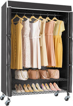 VIPEK R3C Rolling Clothes Rack with Cover Portable Closet for Hanging Clothes, Heavy Duty Garment Rack Freestanding Racks with Wheels&Side Hooks, Black Rack with Black Upgraded Polyester Cover