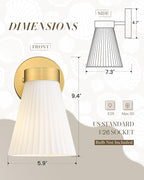 Gold Wall Sconce, HWH Single Wall Light Fixture Brushed Gold Wall Lamp with Frosted Milk White Striped Glass Shade, Modern Indoor Wall Sconce for Kitchen Bedroom Schoolhouse, 5HZG97B BG