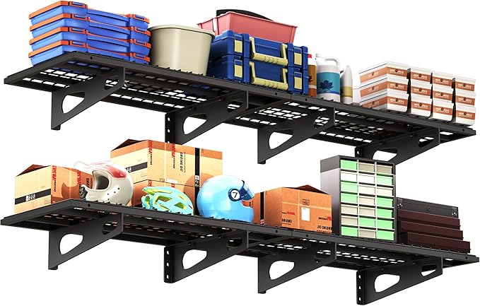 4-Pack 1.5x3FT Garage Shelving 17.7-inch-by-35.8-inch Wall Shelf Garage Storage Rack Wall Mounted Floating Shelves,Black