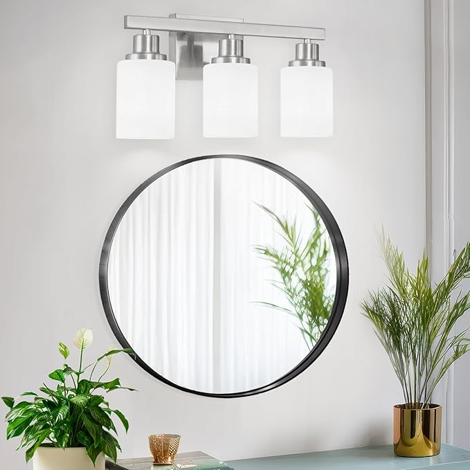 3-Light Bathroom Light Fixtures, Nickel Vanity Light, Modern Bathroom Wall Lights Over Mirror, Farmhouse Wall Sconces Lighting for Bedroom Living Room